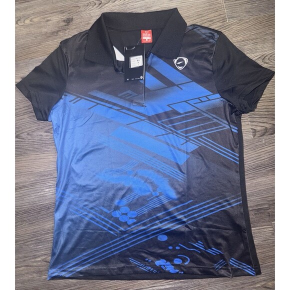 Sport Dri Polo Shirt Womens Medium Black Blue Compression Fit Polo NEW - Picture 1 of 4